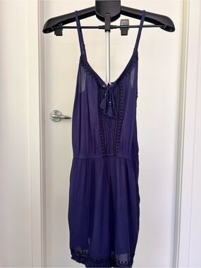 Esprit Deep Blue Tassel-Neck Romper